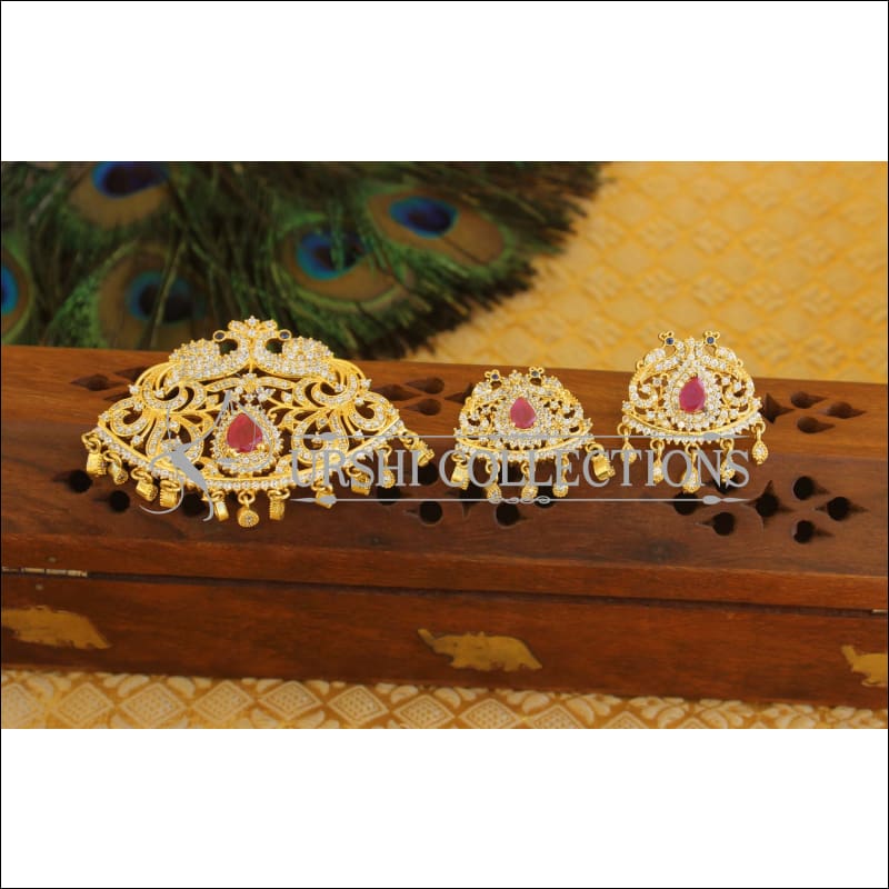 Designer CZ Ruby Peacock Pendant set M556 - Pendant Set