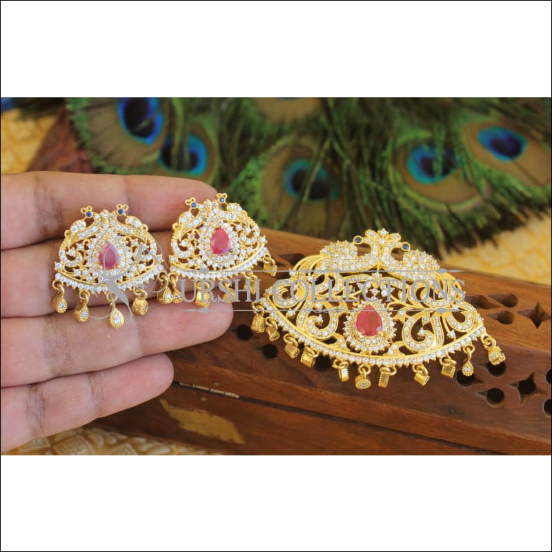 Designer CZ Ruby Peacock Pendant set M556 - Pendant Set