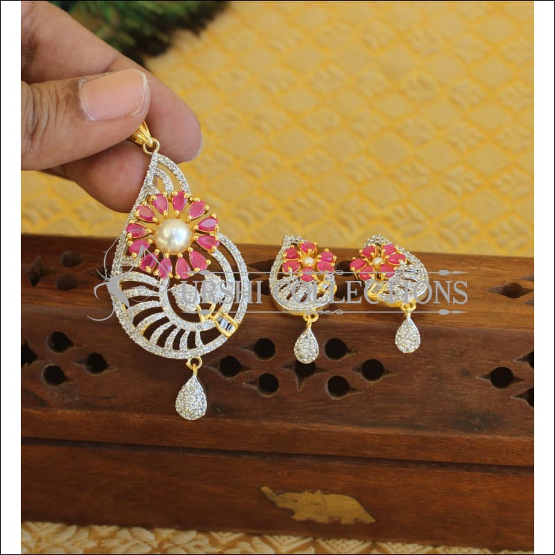 Designer CZ Ruby Pendant set M555 - Pendant Set