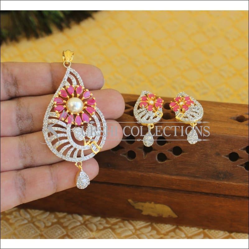 Designer CZ Ruby Pendant set M555 - Pendant Set