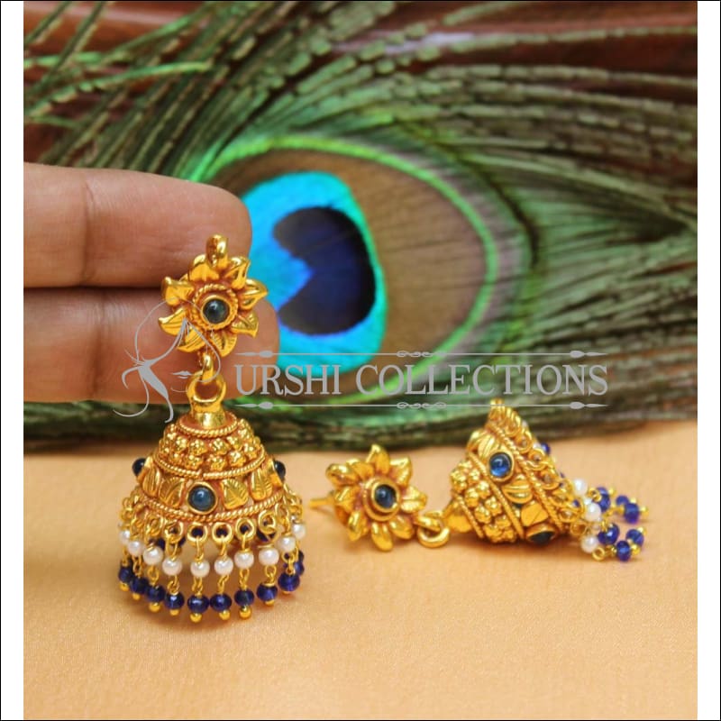 Designer Geru Polish Earrings Set UC-NEW1095 - Blue - Earrings