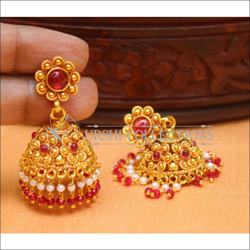 Designer Geru Polish Earrings Set UC-NEW1106 - Ruby - Earrings