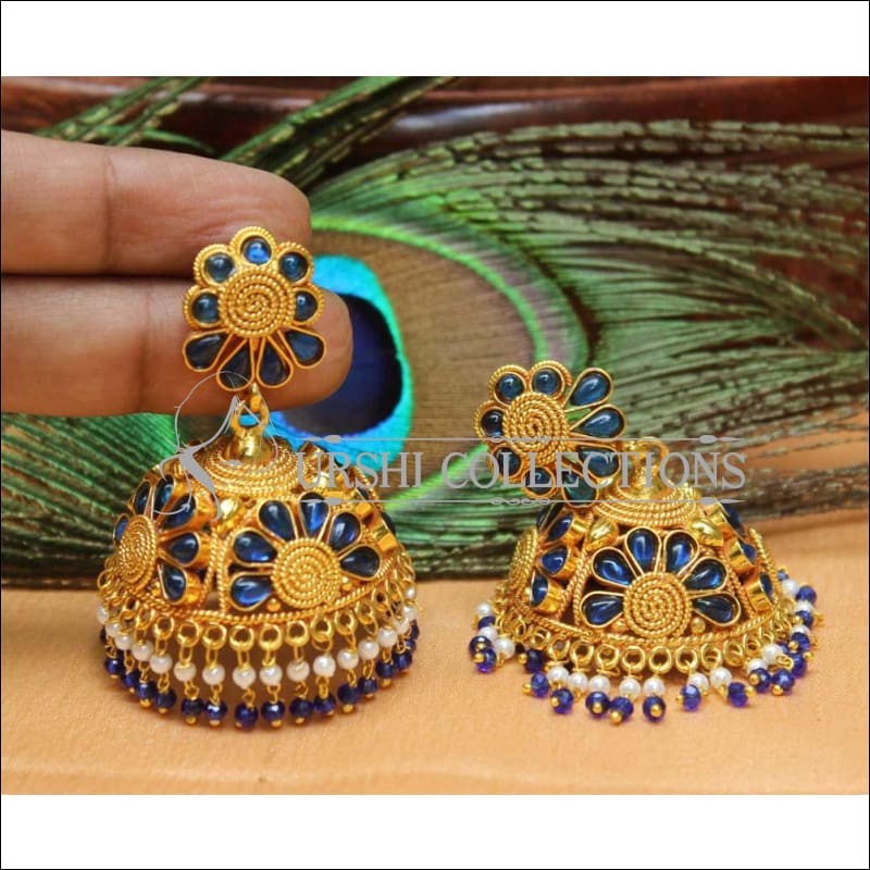 Designer Geru Polish Earrings Set UC-NEW1114 - Blue - Earrings