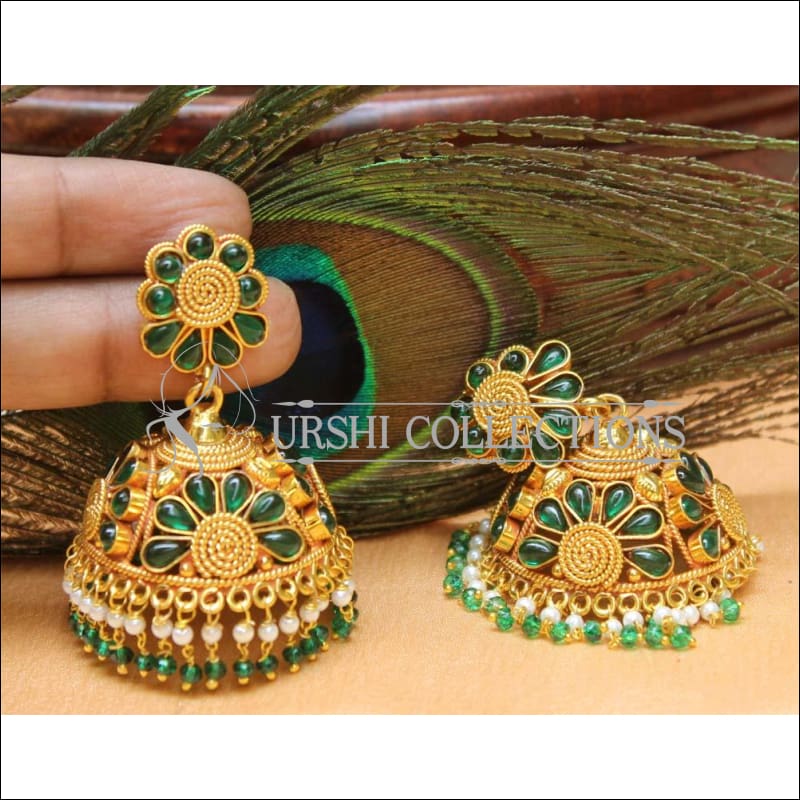 Designer Geru Polish Earrings Set UC-NEW1114 - Green - Earrings