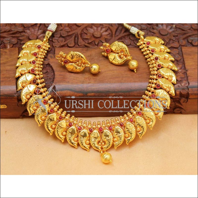 Designer Geru Polish Fish Necklace Set UC-NEW1597 - Red - Necklace Set