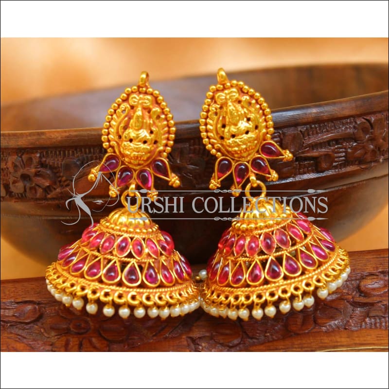 Designer Geru Polish Temple Earrings Set UC-NEW2089 - Ruby - Earrings