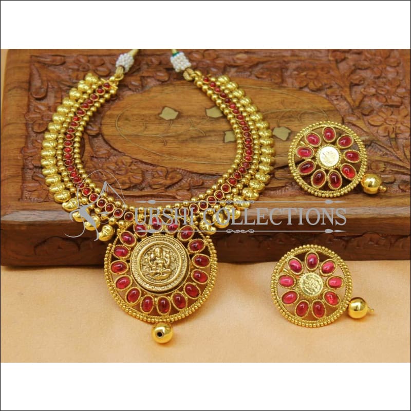 Designer Geru Polish Temple Necklace Set UC-NEW2301 - Ruby - Necklace Set