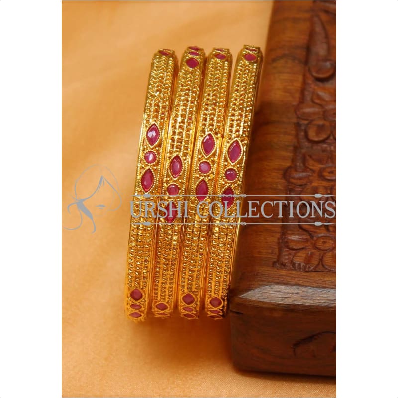 Designer Gold Plated Bangle Set UC-NEW2394 - 2.4 / Ruby - Bangles