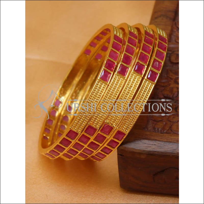 Designer Gold Plated Bangle Set UC-NEW2400 - 2.4 / Ruby - Bangles