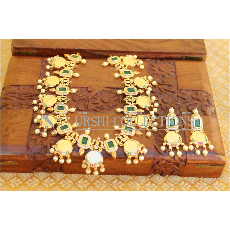 DESIGNER GOLD PLATED COIN TEMPLE NECKLACE SET UTV100 - Necklace Set