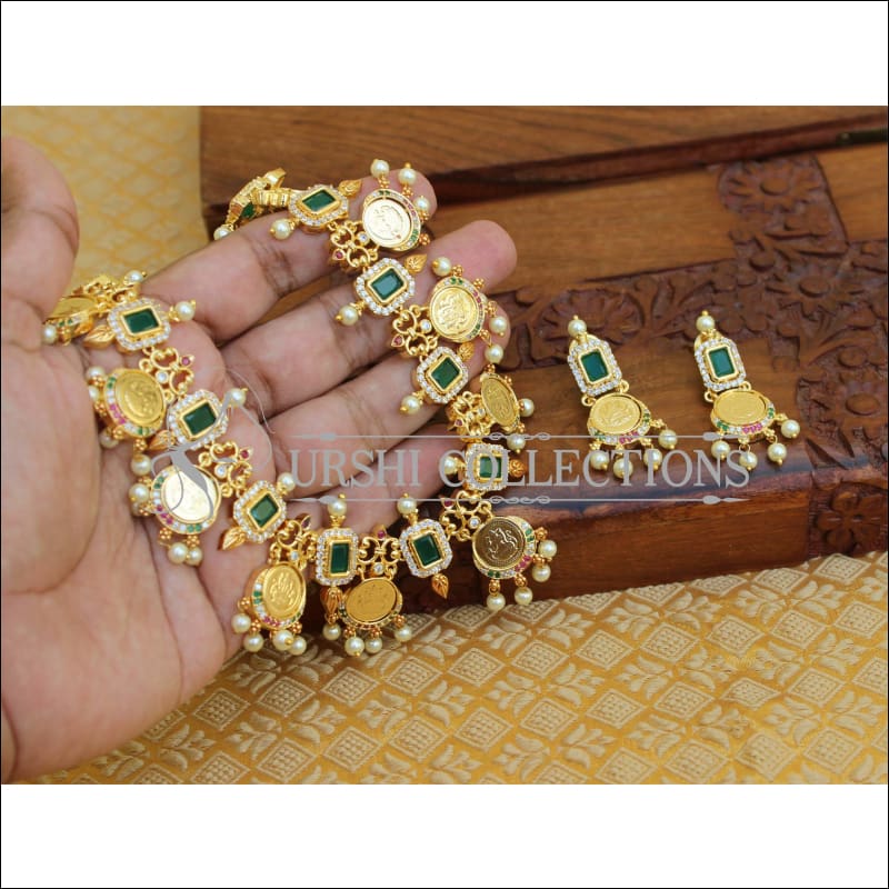 DESIGNER GOLD PLATED COIN TEMPLE NECKLACE SET UTV100 - Necklace Set