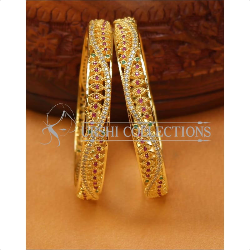 Designer Gold Plated CZ Bangle Set UC-NEW2386 - 2.4 / Multy - Bangles