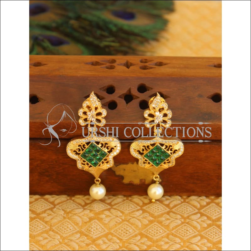 Designer Gold plated CZ Earrings M474 - GREEN - Earrings