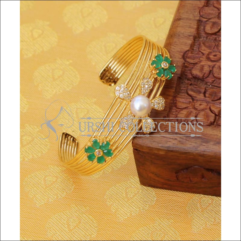 Designer Gold Plated CZ Kada UC-NEW1575 - Green - Bracelets