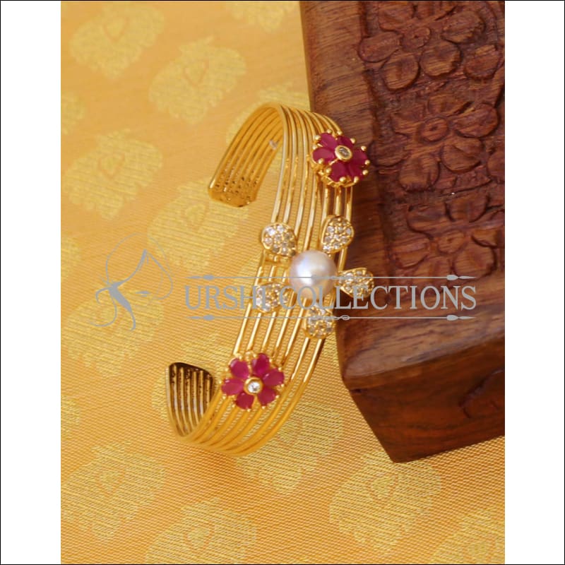 Designer Gold Plated CZ Kada UC-NEW1575 - Red - Bracelets