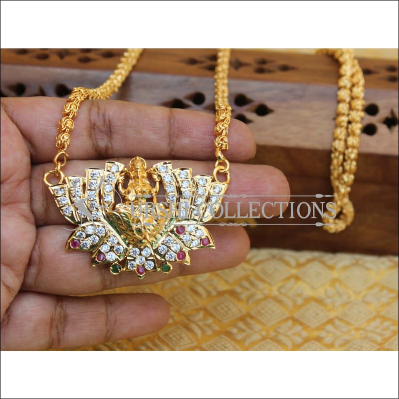 DESIGNER GOLD PLATED CZ LAKSHMI NECKLACE UTV864 - Necklace Set