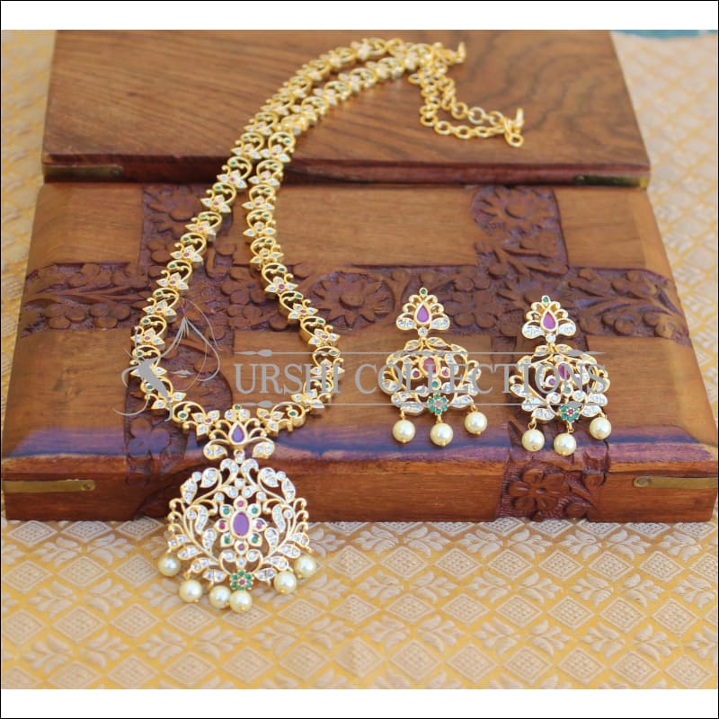 DESIGNER GOLD PLATED CZ LONG NECKLACE SET UTV201 - Necklace Set