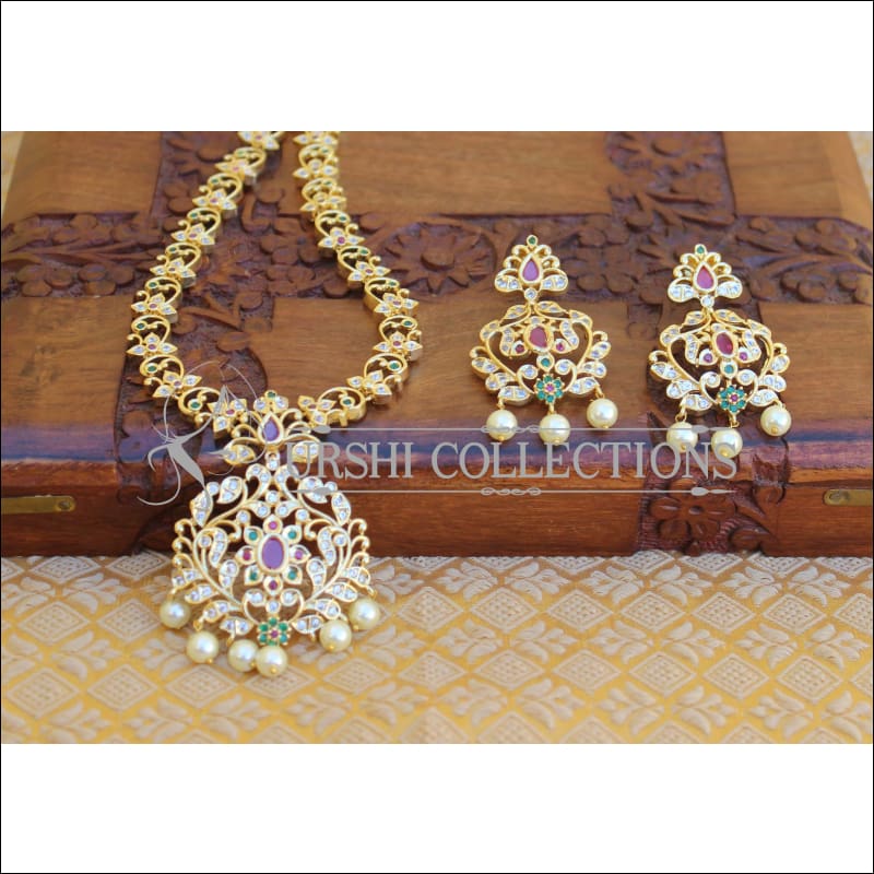 DESIGNER GOLD PLATED CZ LONG NECKLACE SET UTV201 - Necklace Set