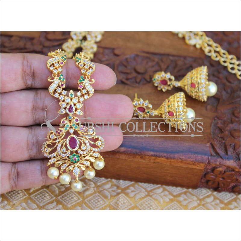 DESIGNER GOLD PLATED CZ LONG NECKLACE SET UTV202 - Necklace Set