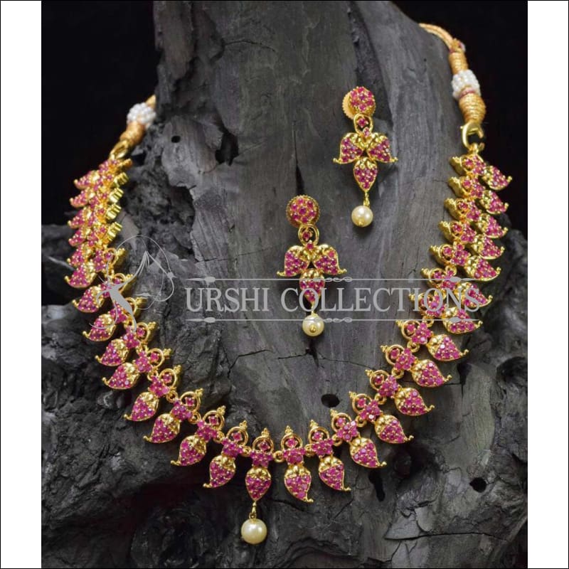 Designer Gold Plated CZ Mango Necklace Set UC-NEW2001 - Ruby - Necklace Set
