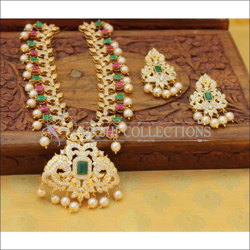 Designer Gold Plated CZ Necklace Set UC-NEW2542 - Multy&Green - Necklace Set