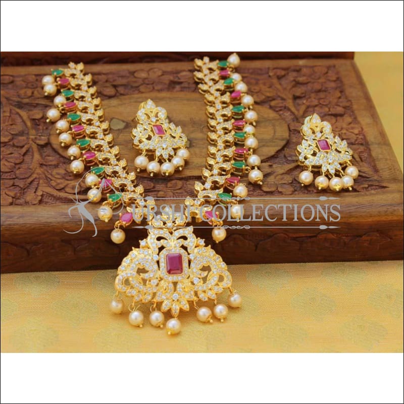 Designer Gold Plated CZ Necklace Set UC-NEW2542 - Multy&Red - Necklace Set