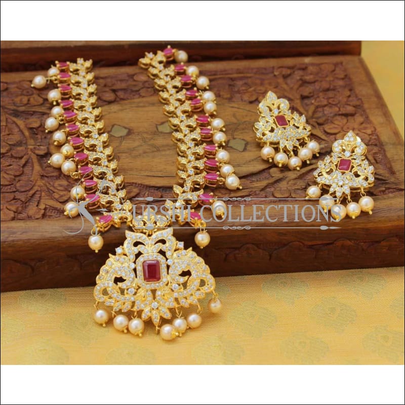 Designer Gold Plated CZ Necklace Set UC-NEW2542 - Red - Necklace Set