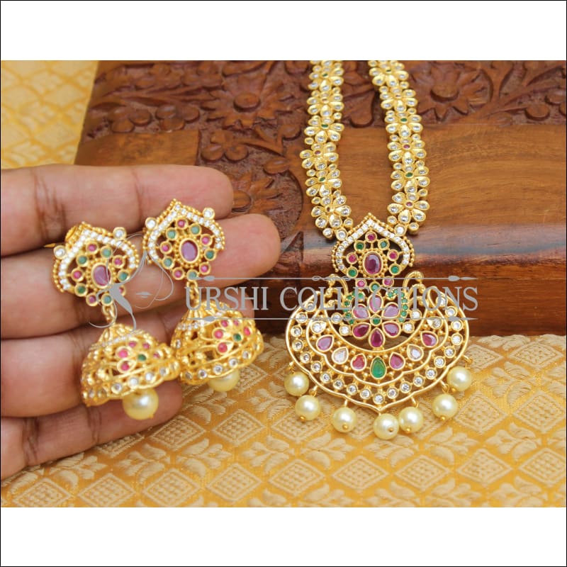 DESIGNER GOLD PLATED CZ NECKLACE SET UTV198 - Necklace Set