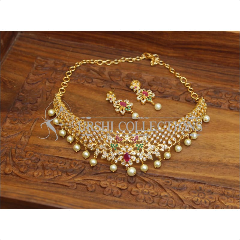 DESIGNER GOLD PLATED CZ NECKLACE SET UTV312 - Necklace Set