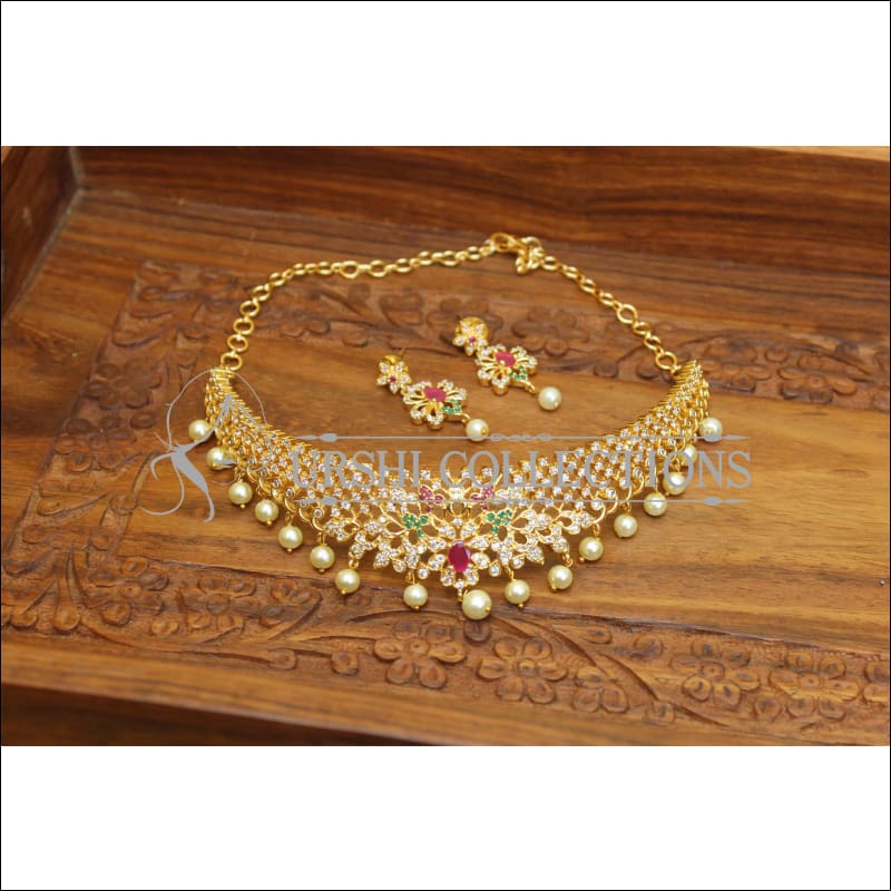 DESIGNER GOLD PLATED CZ NECKLACE SET UTV312 - Necklace Set