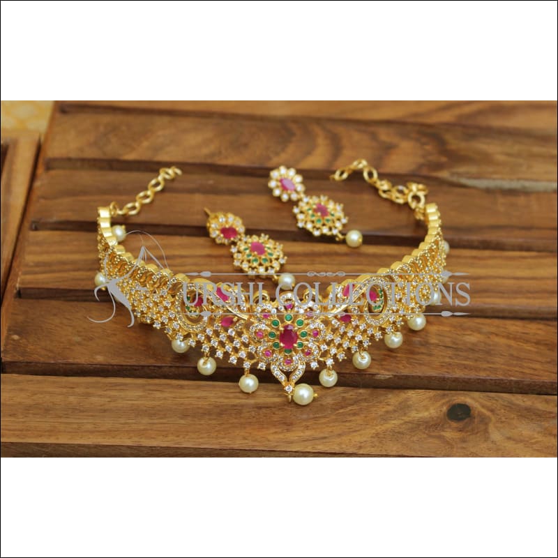 DESIGNER GOLD PLATED CZ NECKLACE SET UTV313 - Necklace Set