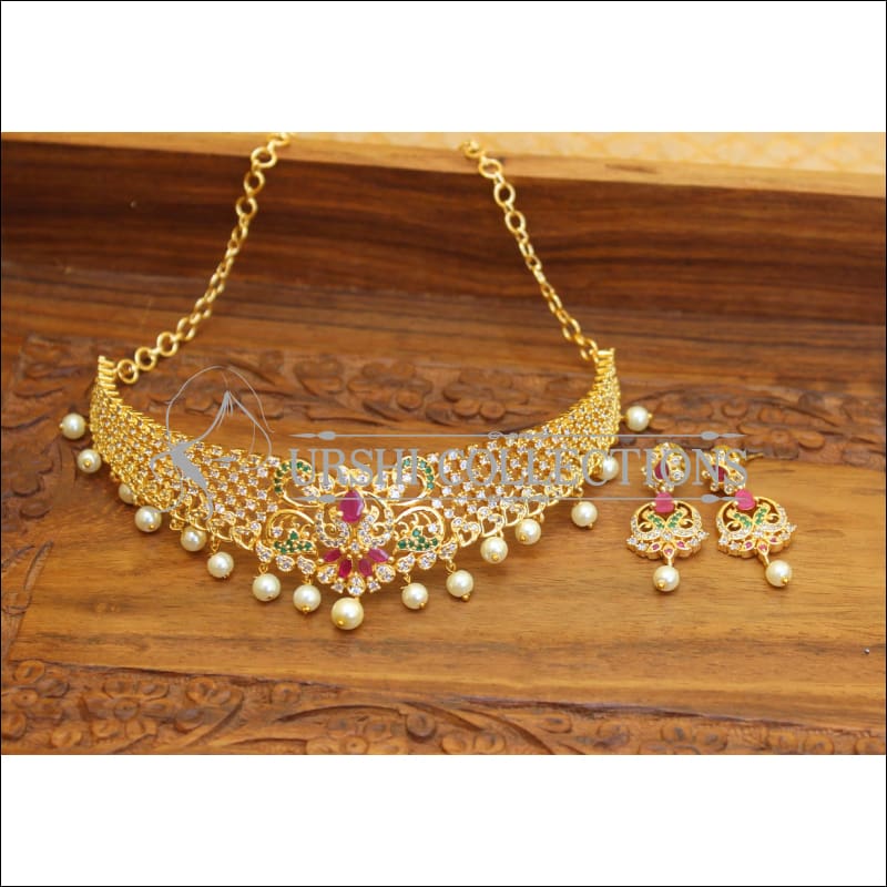 DESIGNER GOLD PLATED CZ NECKLACE SET UTV314 - Necklace Set