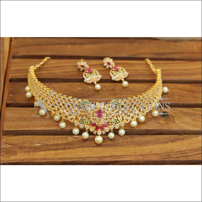 DESIGNER GOLD PLATED CZ NECKLACE SET UTV314 - Necklace Set