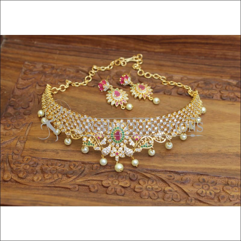 DESIGNER GOLD PLATED CZ NECKLACE SET UTV315 - Necklace Set