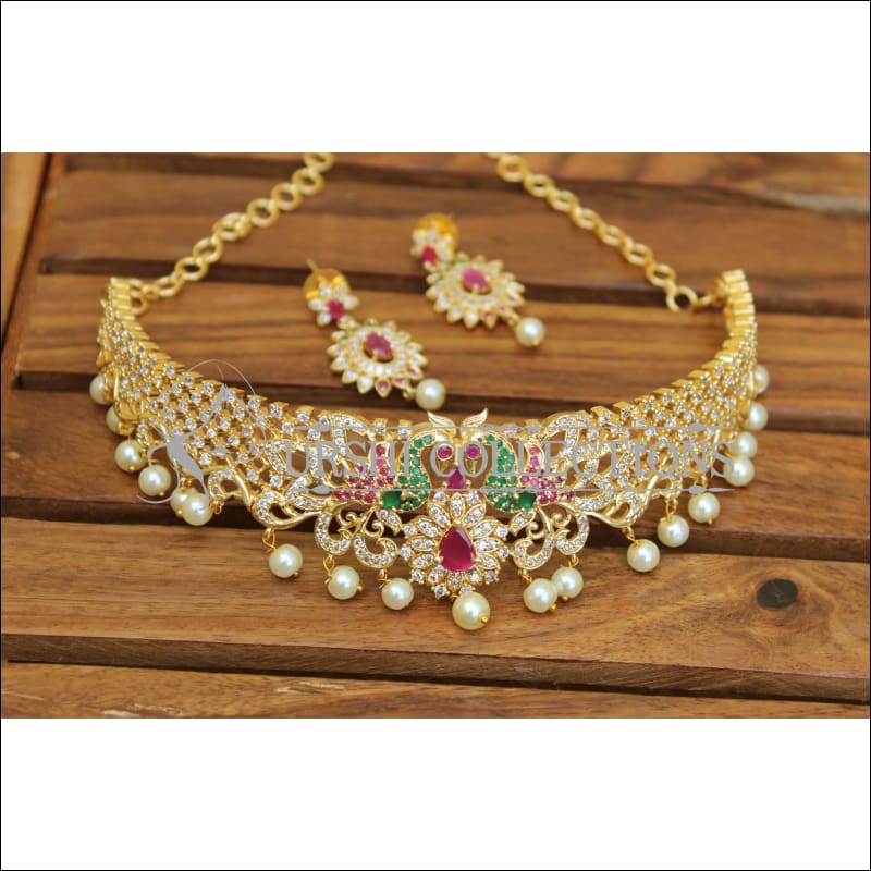 DESIGNER GOLD PLATED CZ NECKLACE SET UTV317 - Necklace Set