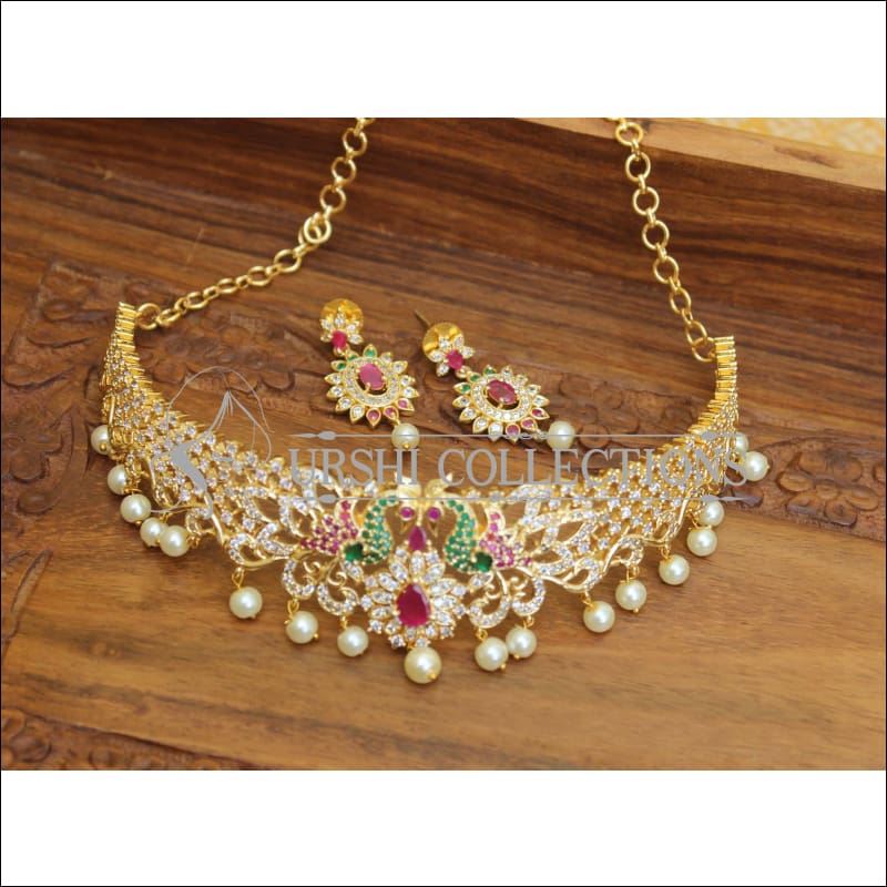 DESIGNER GOLD PLATED CZ NECKLACE SET UTV317 - Necklace Set