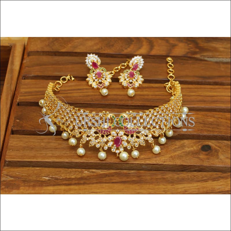 DESIGNER GOLD PLATED CZ NECKLACE SET UTV319 - Necklace Set