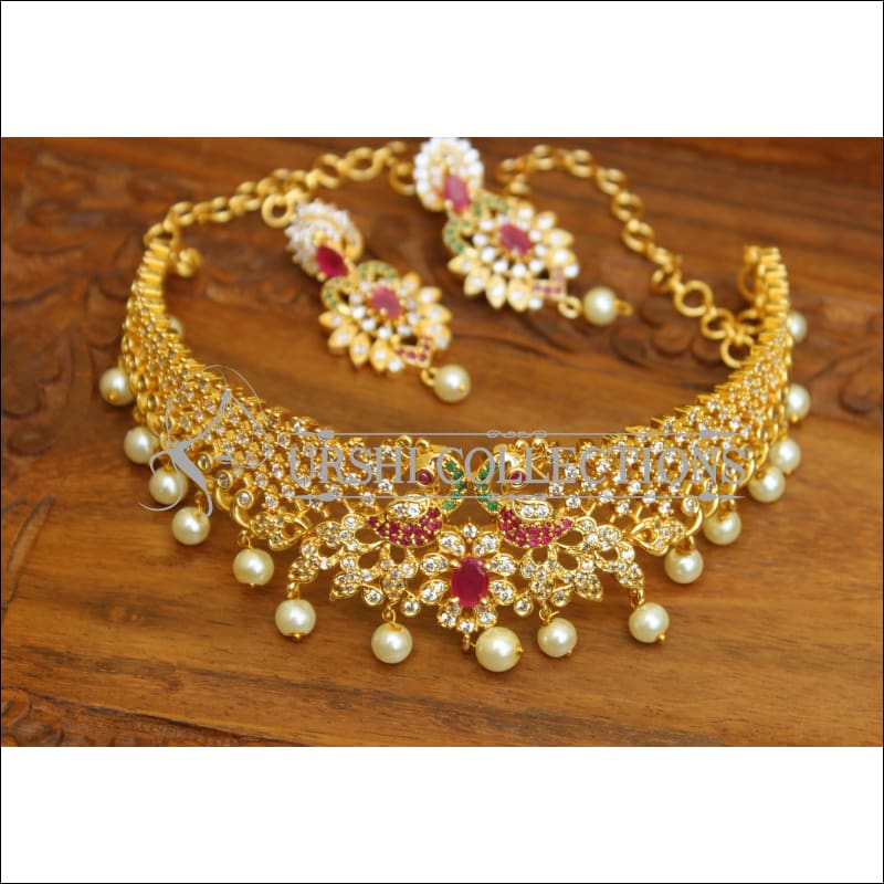 DESIGNER GOLD PLATED CZ NECKLACE SET UTV319 - Necklace Set