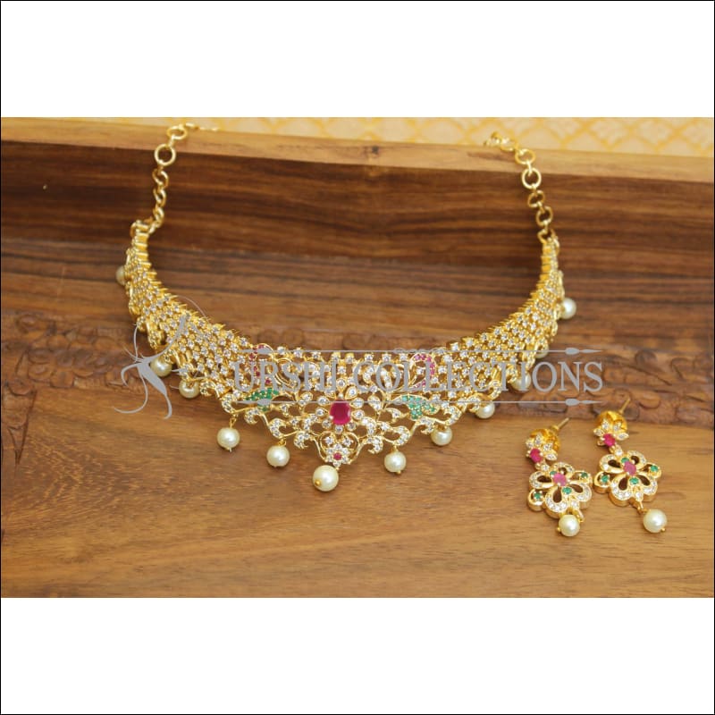 DESIGNER GOLD PLATED CZ NECKLACE SET UTV321 - Necklace Set
