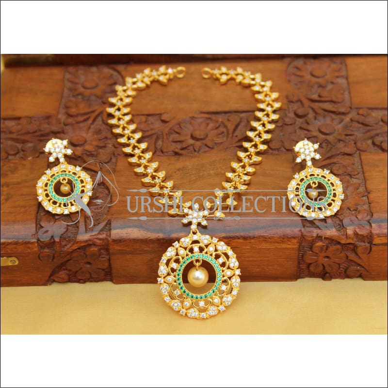 DESIGNER GOLD PLATED CZ NECKLACE SET UTV345 - Necklace Set