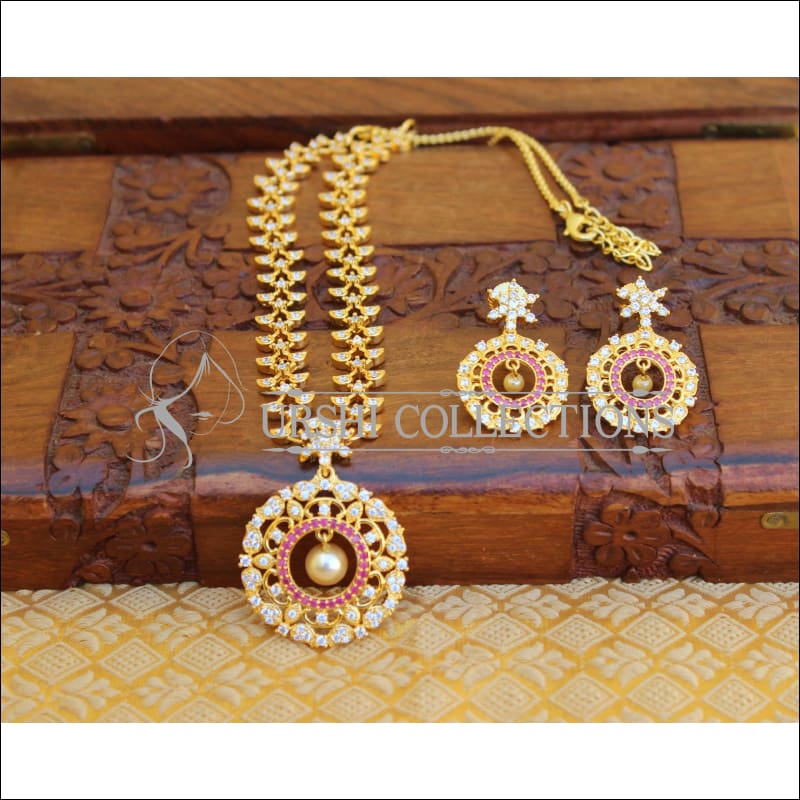 DESIGNER GOLD PLATED CZ NECKLACE SET UTV346 - Necklace Set