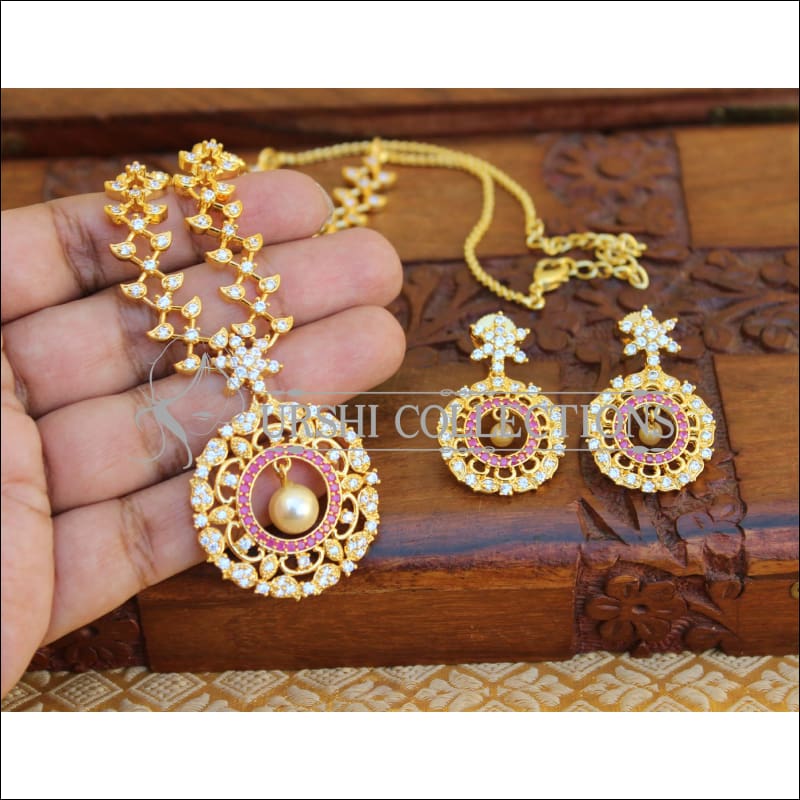 DESIGNER GOLD PLATED CZ NECKLACE SET UTV346 - Necklace Set