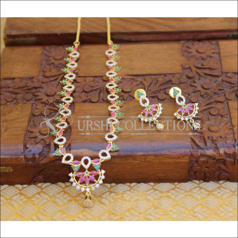 DESIGNER GOLD PLATED CZ NECKLACE SET UTV354 - Necklace Set
