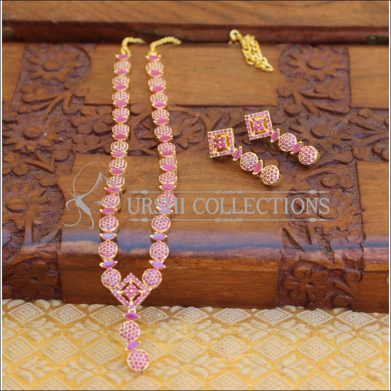 DESIGNER GOLD PLATED CZ NECKLACE SET UTV357 - Necklace Set