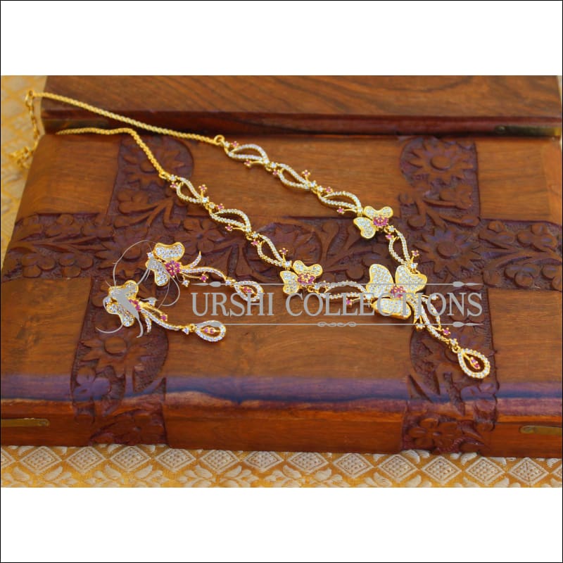 DESIGNER GOLD PLATED CZ NECKLACE SET UTV397 - Necklace Set