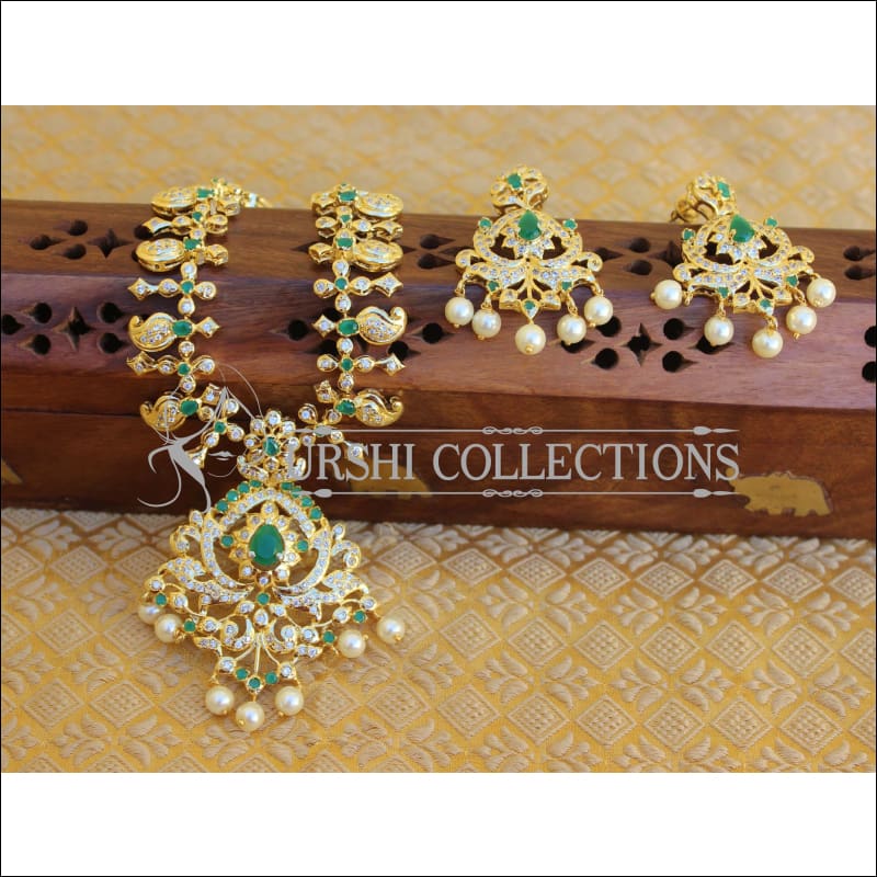 DESIGNER GOLD PLATED CZ NECKLACE SET UTV403 - Necklace Set