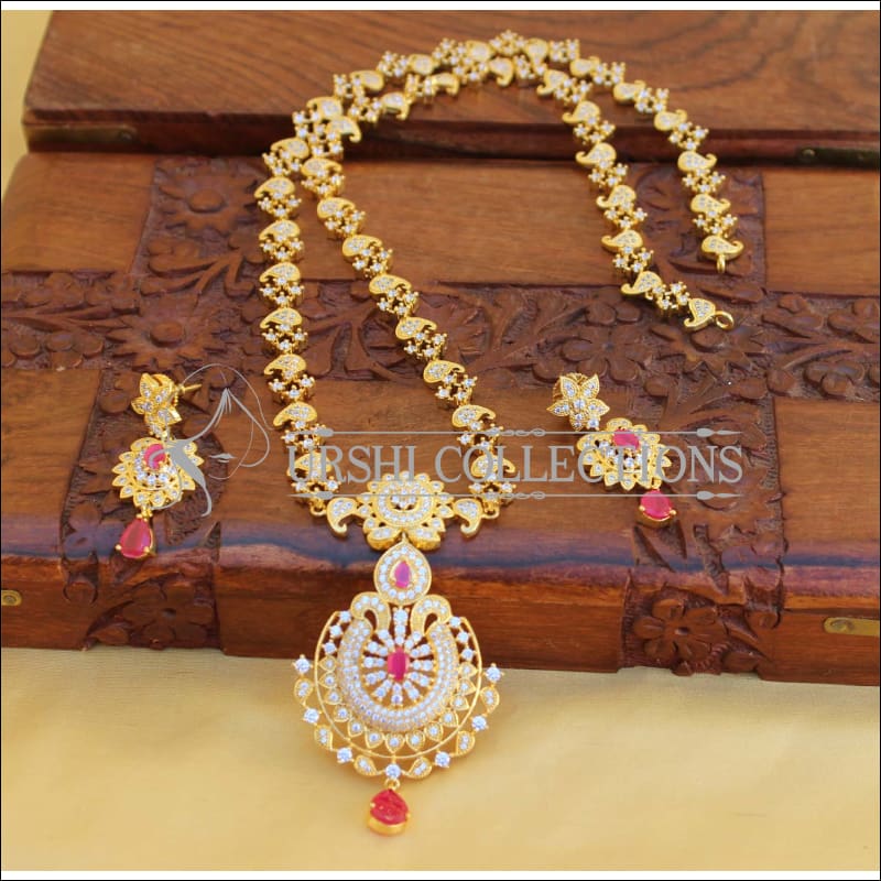DESIGNER GOLD PLATED CZ NECKLACE SET UTV457 - Necklace Set