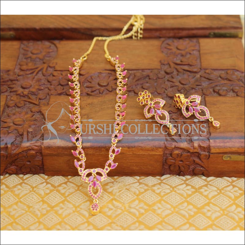 DESIGNER GOLD PLATED CZ NECKLACE SET UTV599 - Necklace Set