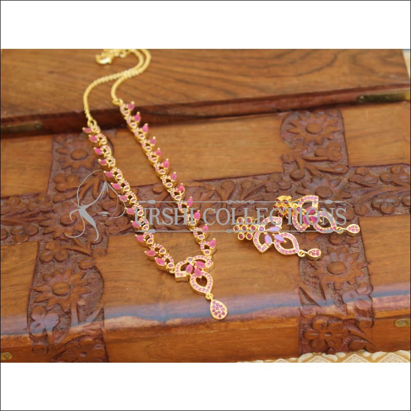 DESIGNER GOLD PLATED CZ NECKLACE SET UTV599 - Necklace Set