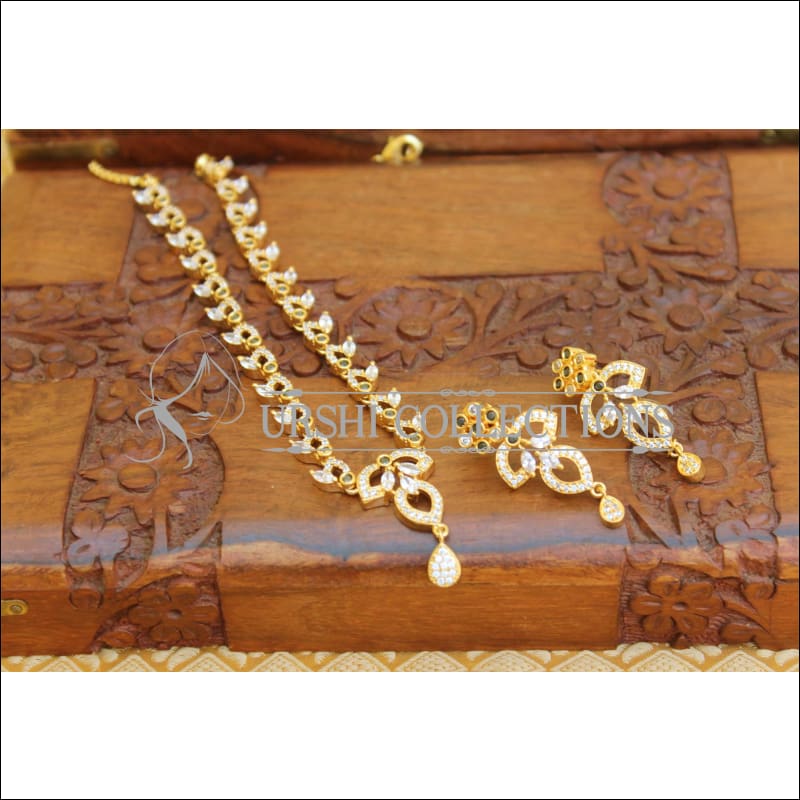 DESIGNER GOLD PLATED CZ NECKLACE SET UTV600 - Necklace Set